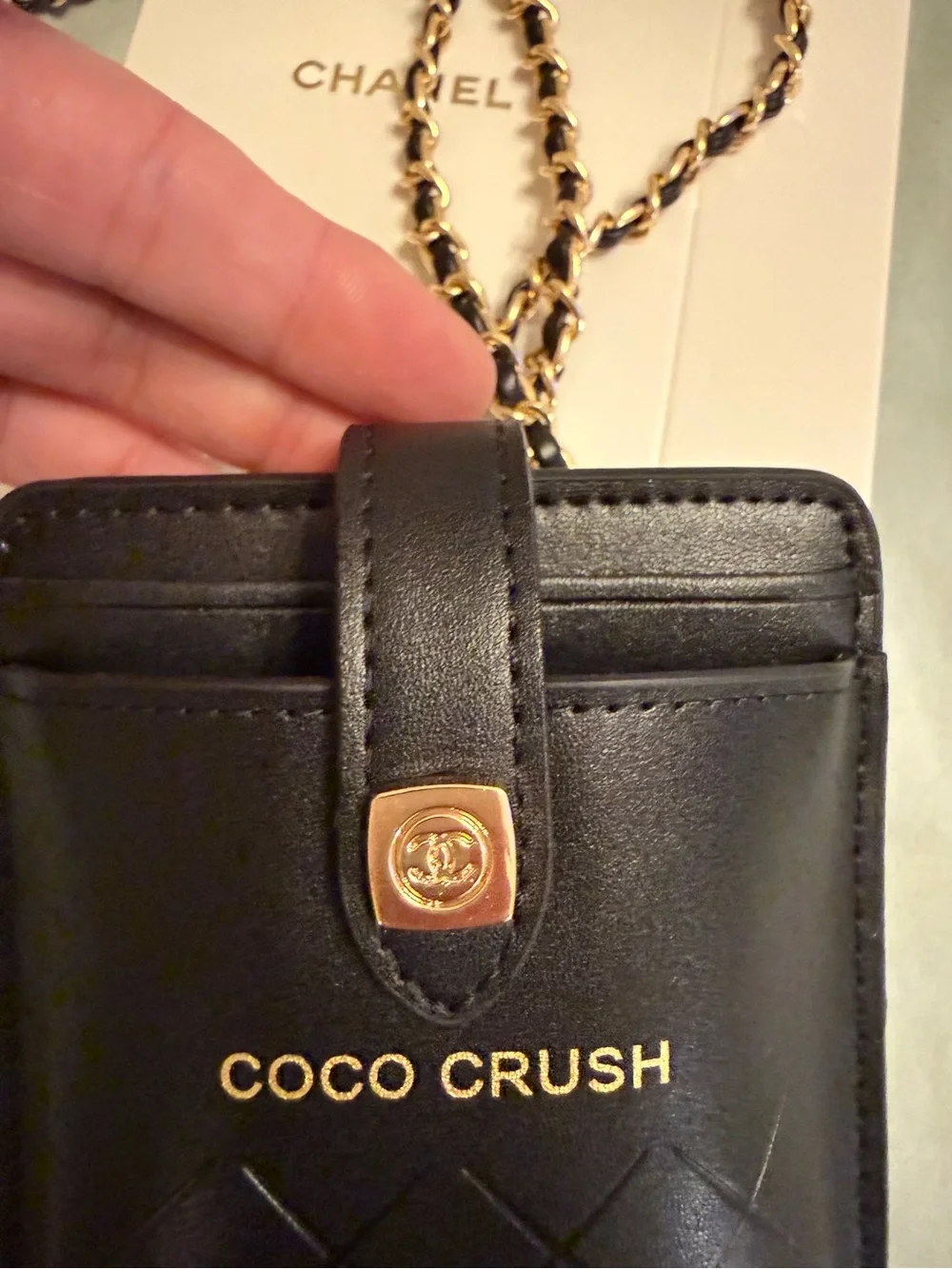 CHANEL Black Coco Crush Quilted Leather Wallet or Phone/Accessory Holder